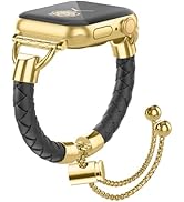 Leather and Metal Band Compatible with Apple Watch Bands for Women,Adjustable Designer Cute Styli...