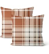 DAFENA Fall Pillow Covers 18x18 Inch 2 Pcs Burnt Orange Black Buffalo Plaid Autumn Decor Throw Pi...