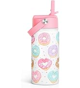 SANDJEST Donut Kids Water Bottle With Straw Lid 12oz Insulated Stainless Steel, Sprinkle Travel T...