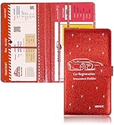 Car Registration and Insurance Card Holder - Leather Vehicle Glove Box Automobile Documents Paper...