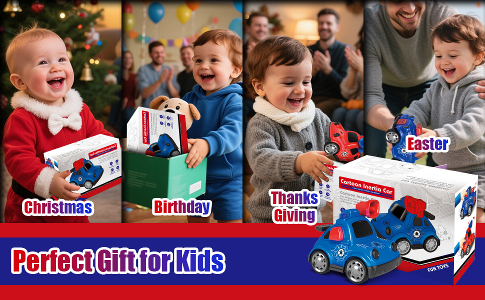 Toy Cars For Toddlers 1-3, Push and Go Cartoon Inertia Cars