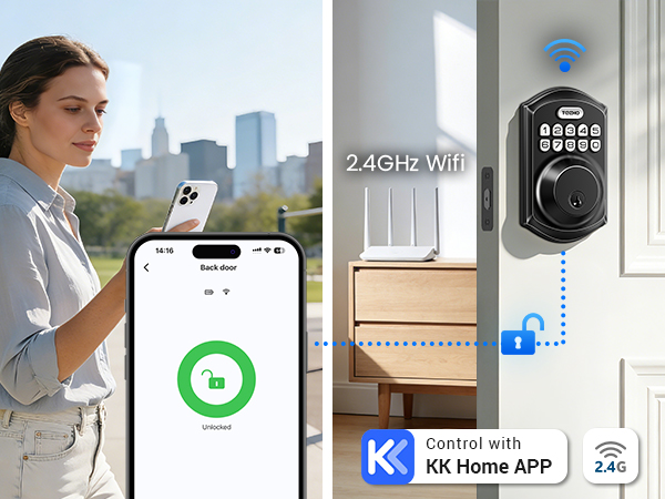 Built in 2.4GHz WiFi for remote app unlocking, stable connection