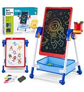 Cleboen Kids Art Easel, 21" Double-Sided LCD Writing Tablet & Magnetic Whiteboard, Adjustable & D...