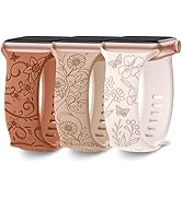 3 Pack Floral Engraved Band Compatible with Apple Watch Bands for Women 40mm 41mm 38mm 42mm 44mm ...