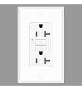 20 Amp GFCI Outlet, Self-Test Ground Fault Protector with LED Indicator, Tamper Resistant GFI Ele...