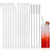 NETANY 12-Pack Reusable Glass Straws, Clear Glass Drinking Straw, 10''x10 MM, Set of 6 Straight a...