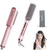 Negative Ion Straightening Thermal Brush for Women 2 in1 Mini Portable Straightener & Curler Comb...