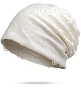 Women's Soft Thin Cotton Beanie with Ripped Details & Sparkling Rhinestones, Hipster Knit Hat for...