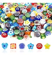 TOAOB 180pcs Assorted Lampwork Beads 8mm Glass Loose Spacer Beads Flat Round Flower Star Beads fo...