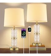 GRUENLICH Crystal Bedside Lamps Set of 2, Gold Nightstand Desk Light with Touch Control, 3-Way Di...