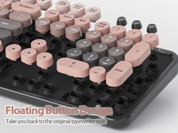 pink typewriter keyboard and mouse wireless cute colorful retro typewriter full size keyboard