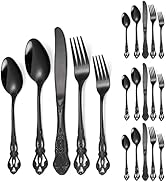 A · HOUSEWARE Black Silverware Set for 4 Palace Relief Hollow Handle Flatware Set 20 Pieces, Stai...