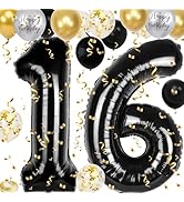 16th Birthday Decorations for Boys, 40 inch 16 Balloon Numbers, 18 pcs 12 inch 16th Birthday Deco...