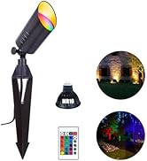 Makergroup Color Changing MR16 Brass Landscape Light Low Voltage,12V RGB Spotlight with Remote Co...