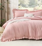 Litanika Full Size Comforter Sets, 3 Pieces Blush Pink Ruffle Girls Women Cute Bedding Comforters...
