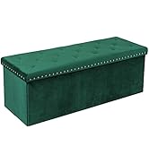 PINPLUS Storage Ottoman Bench for Bedroom, Green Ottoman Folding Velvet Toy Chest with Benches Fo...