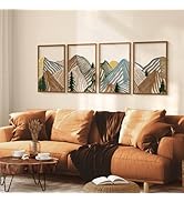 Glamativity 4 Pcs Double-Sided Abstract Mountain Metal Wall Art with Colorful And Black, Mountain...