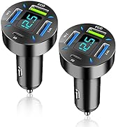2Pcs Car Charger 66W Super Fast Charging with USB C&QC 3.0(Voltmeter&LED Lights) Universal Quick ...