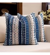 KOOLIFE Boho Tufted Woven Textured Throw Pillow Covers for Couch Sofa Bed Living Room (Blue, 18" ...