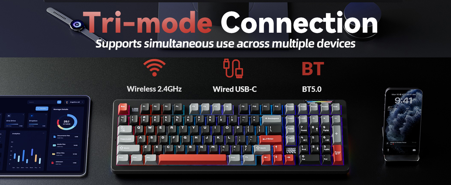 wireless mechanical keyboard gaming usb c wired computer keyboard led rgb backlit gaming keyboard