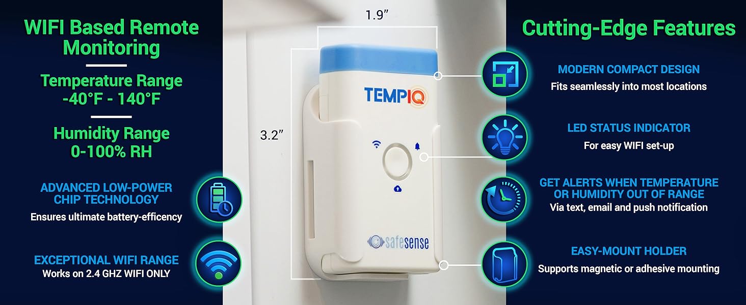 TempIQ Remote Wi-Fi Temperature and Humidity Sensor by SafeSense