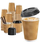 SIUQ 12 oz Coffee Cups-90 Pack Disposable Coffee Cups with Lids and Straws, Insulated Ripple Wall...