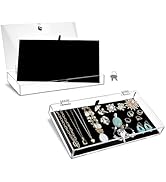 MOOCA 2 Pcs Set Premium Acrylic Locking Jewelry Display Case with Removable Black Luxurious MDF V...