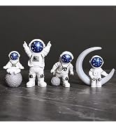 Ni-JASW Blue White Astronaut Statues Set of 4, Spaceman Figurines Outer Space Theme Decor for Nur...