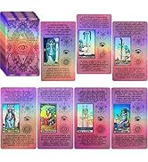 Smoostart PVC Holographic Tarot Cards with Meanings on Them, PVC Waterproof Anti-Wrinkle Luxury G...
