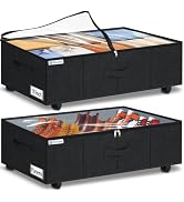 punemi 10 inch Tall Under Bed Storage Bins with Wheels, 2-Pack, Black | Clear Lids,360° Wheels,fo...