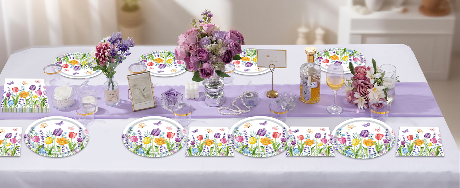 Spring Tulip Floral paper plates and napkins