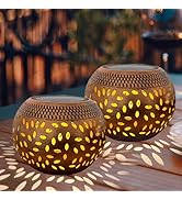 Solar Table Lanterns Outdoor Waterproof - 2 Pack LED Lamp Copper Metal Tabletop Light Solar Power...