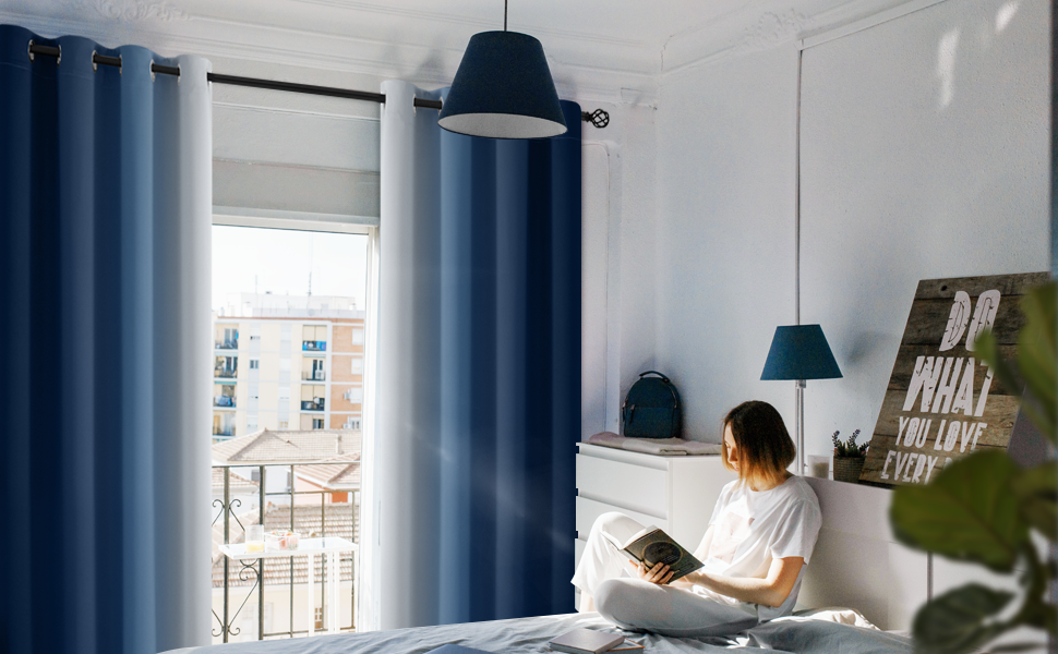 dark blue curtains