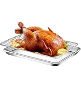 Roasting Pan with Rack, 6-piece Stainless Steel Large Roasting Pan, 16.5" x 11" Pan with Cooling ...