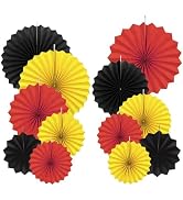 AimtoHome Paper Round Fan Party Decorations, Red Yellow Black Hanging Fans for Race Car, Fire Tru...