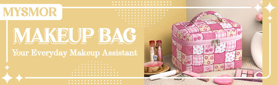 cute makeup bag, aesthetic makeup bag, quilted makeup bag, floral makeup bag