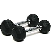 Dumbbells Hand Weights Set of 2 - Rubber Hex Chrome Handle Exercise & Fitness Dumbbell for Home G...