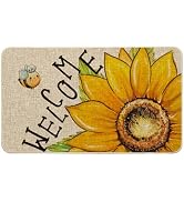 Artoid Mode Sunflower Bee Welcome Summer Doormat, Spring Home Decor Low-Profile Switch Rug Door M...