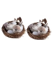 ZGLUZP 2 Set Simulation Bird Nest with Bird and Eggs Decor,Fake Foam Feather Birds,Artificial Bir...