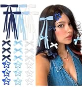 STGDAK 24Pcs Star Hair Clips Blue Tassel Ribbon Bows Mini Bow Clip Cute Star Snap Barrettes Hair ...