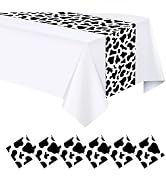 6 Pcs 14 x 108 Inch Cow Print Table Runner, Plastic Disposable Black White Cow Print Table Runner...