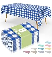 Smiry 8 Packs Gingham Disposable Table Cloth, 54 x 108 Inch Waterproof Plastic Tablecloth, Rectan...
