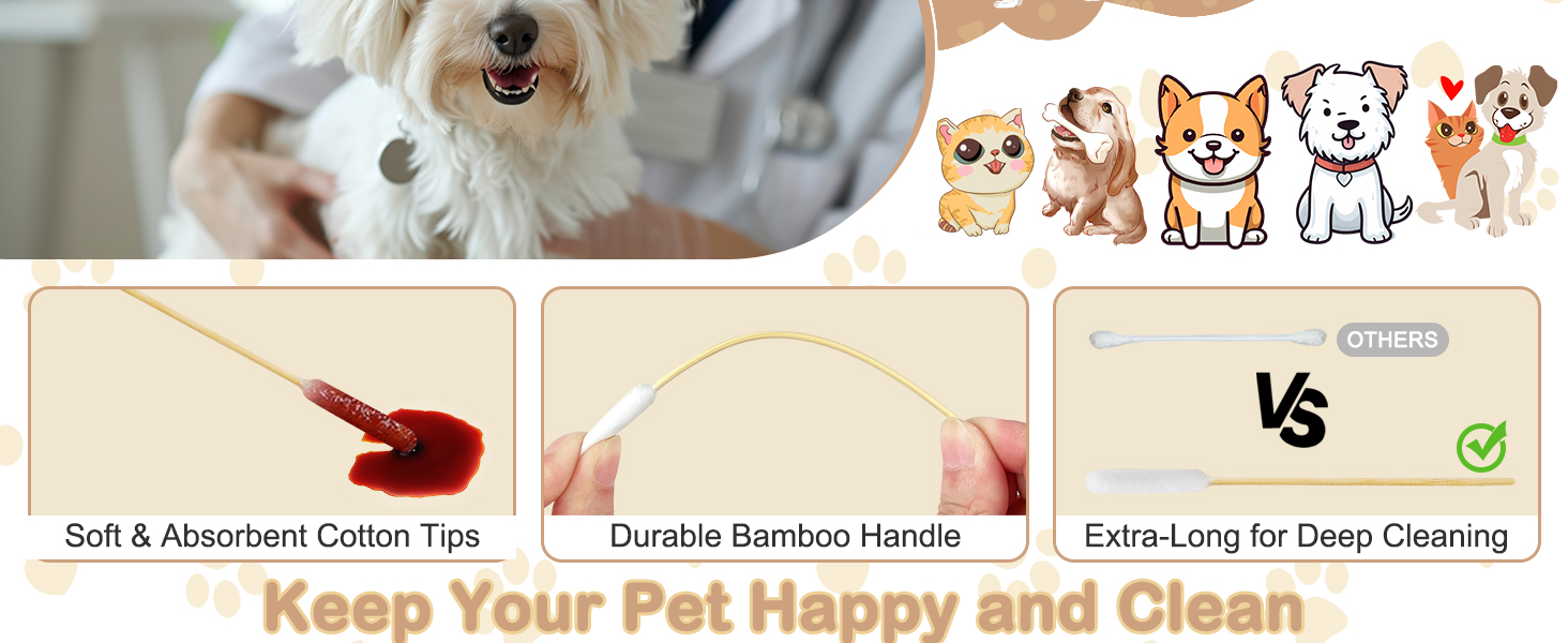 Dog ear wax and dirt removal result using large cotton swabs tool