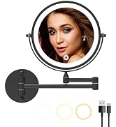 WZRUA 8 Inch Lighted Makeup Mirror Rechargeable Wall Mounted,Double-Sided 1X/10X Magnification,Di...