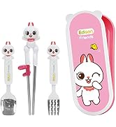 Edison Friends Rabbit Stainless Steel Chopsticks, Spoon, Fork and Case 4 Set, Chopsticks Training...