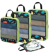 BrainyBees Kids Compression Packing Cubes, 4 Piece Set for Carry On Suitcase, Water Resistant Tra...