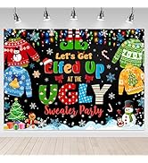 Mocsicka Christmas Ugly Sweater Backdrop Let's Get Elfed Up Christmas Party Background Decoration...