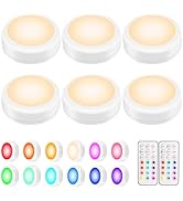 BLS LED Puck Lights with Remote Control, Wireless Under Cabinet & Closet Lighting, RGB 13 Color C...