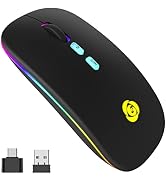 LED Wireless Mouse Bluetooth &2.4GHz Instant Connection,Rechargeable Ultra Silent Slim,3 Adjustab...
