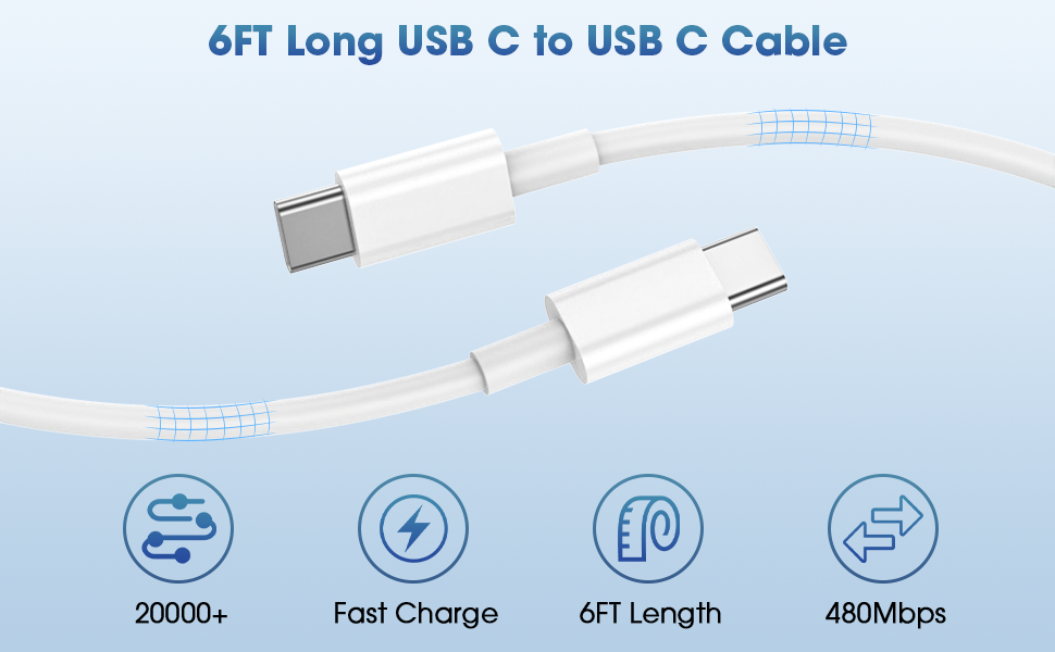 6FT Long USB C to USB C Cable